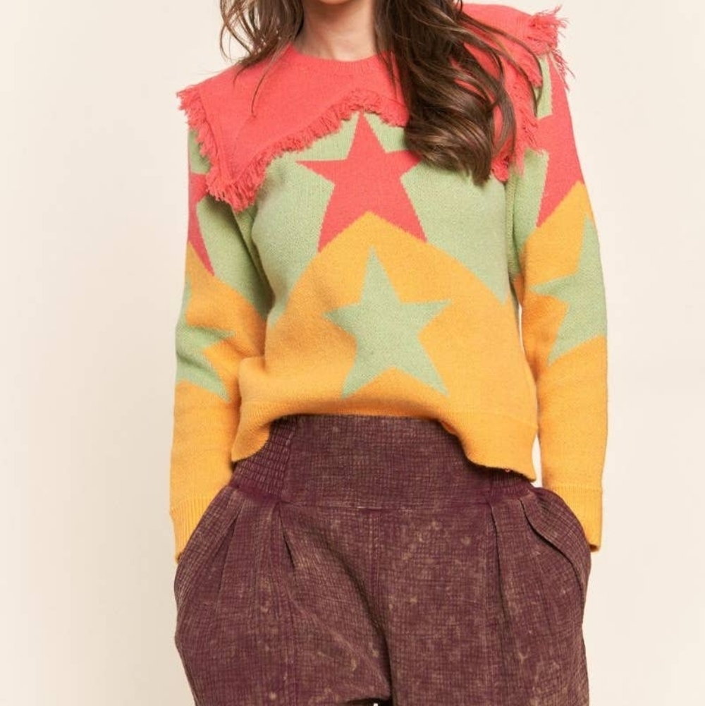 Star Multi Color Fringe Sweater Top - Picture 4 of 4